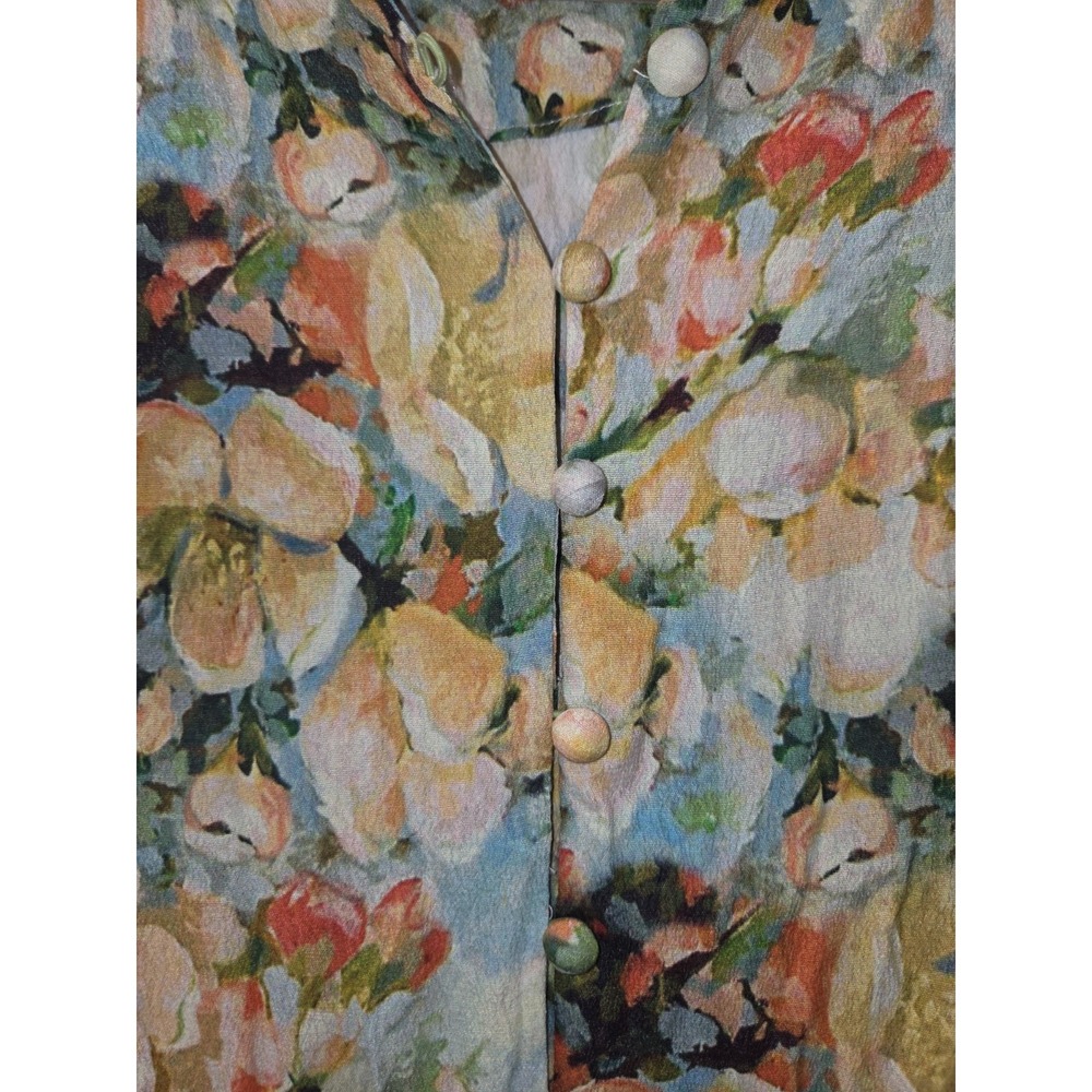 Soft Surroundings Colorful Watercolor Floral High Neck Blouse Embroidery. Medium - Picture 4 of 6